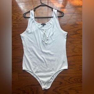 Ambiance White Ribbed Bodysuit with Front Tie Size 3X NWT